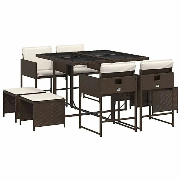 vidaXL 9-Tlg Garten-Essgruppe mit Kissen Braun Poly Rattan 3211317 günstig online kaufen