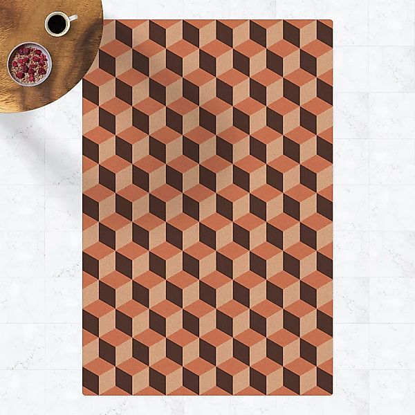Kork-Teppich Geometrischer Fliesenmix Würfel Orange günstig online kaufen