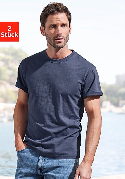 John Devin T-Shirt "mit Slub-Garn Struktur" Packung, 2er-Pack, 2 Stk. aus l günstig online kaufen