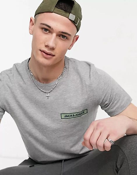 Jack & Jones – Originals – T-Shirt in Grau mit großem Logo vorne günstig online kaufen