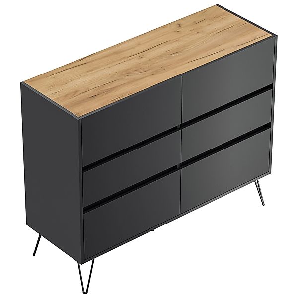 Posseik Sideboard Industrial M 6 Schubladen 120 cm Grafit Eiche Top günstig online kaufen