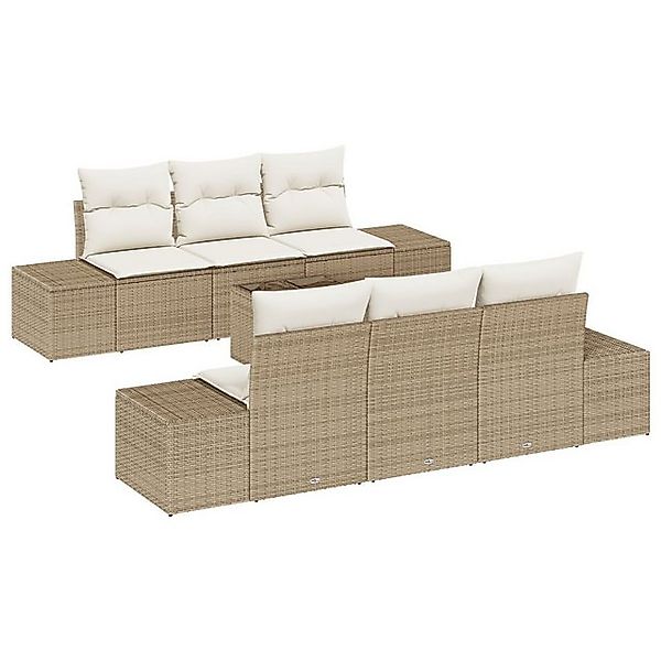 vidaXL Loungesofa 7-teiliges Garten Sofa Set mit Kissen Beige Poly Rattan, günstig online kaufen
