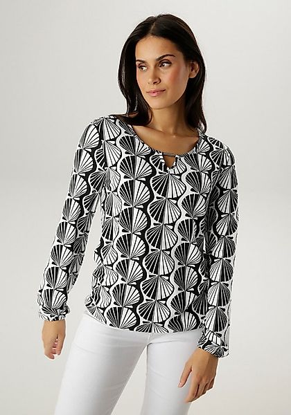 Aniston SELECTED Langarmshirt mit Cut-out und trendigen Grafikdruck - NEUE günstig online kaufen
