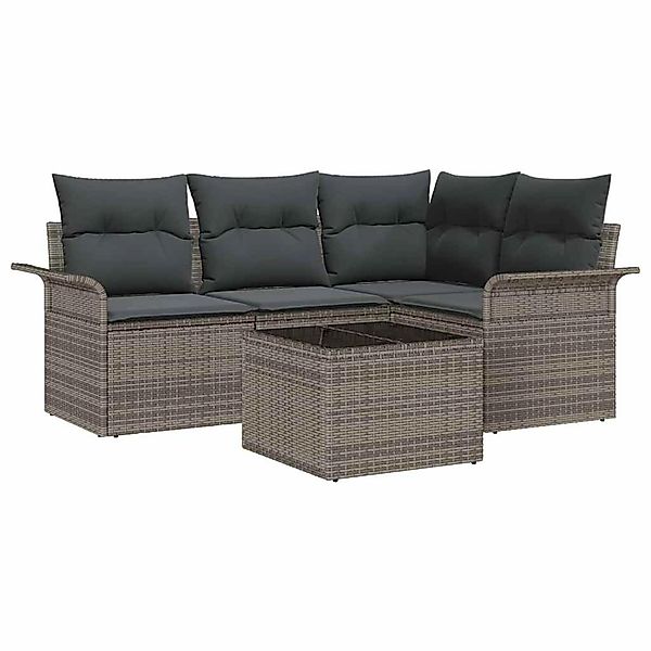 vidaXL Garten-Sofa-Set mit Kissen 5-Tlg Grau Poly Rattan 3345349 günstig online kaufen