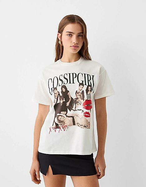 Bershka T-Shirt Gossip Girl Mit Kurzen Ärmeln Und Print Damen Xs Rohweiß günstig online kaufen