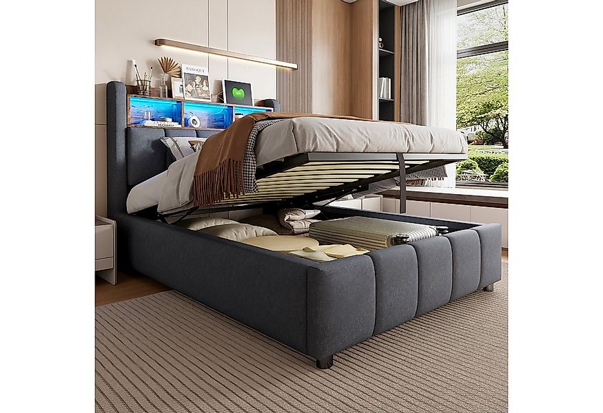 Merax Polsterbett mit hydraulischem Stauraum (215 x90 x 111 cm, 1-tlg., Lei günstig online kaufen