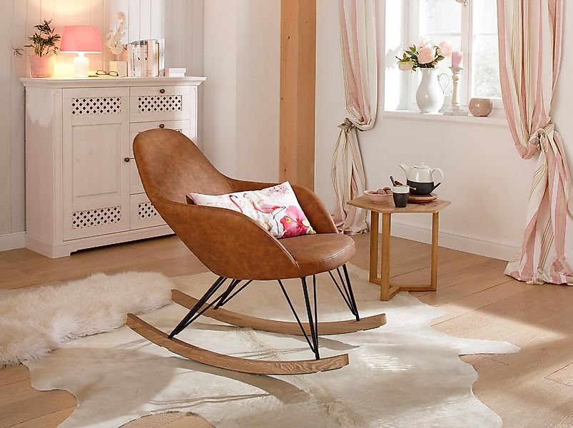 Home affaire Schaukelstuhl Tampa, Metallbeine mit Holzkufen, gemütlicher Re günstig online kaufen