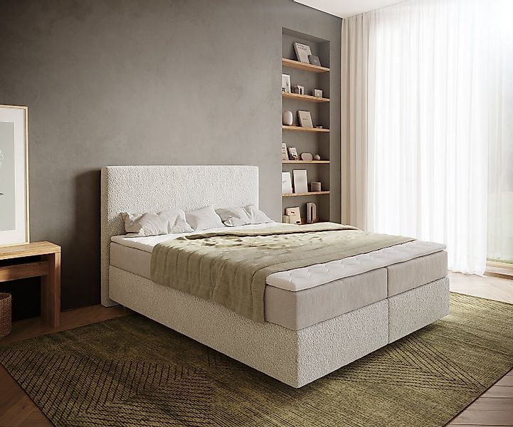 DELIFE Boxspringbett Dream-Well, Bouclé Creme-Weiß 160x200 günstig online kaufen