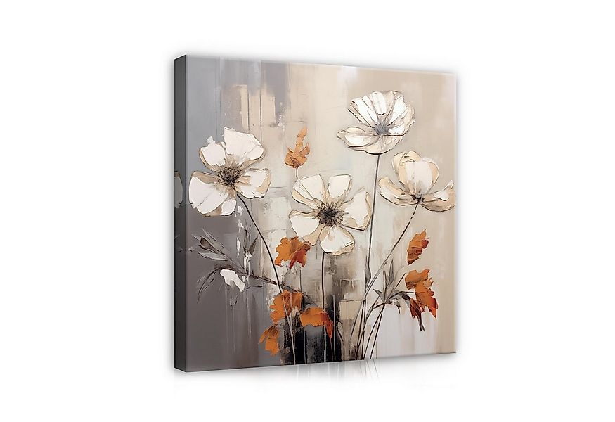 Wallarena Leinwandbild Blumen Gemalt Beige Wandbild XXL Wand Deko Bilder Mo günstig online kaufen