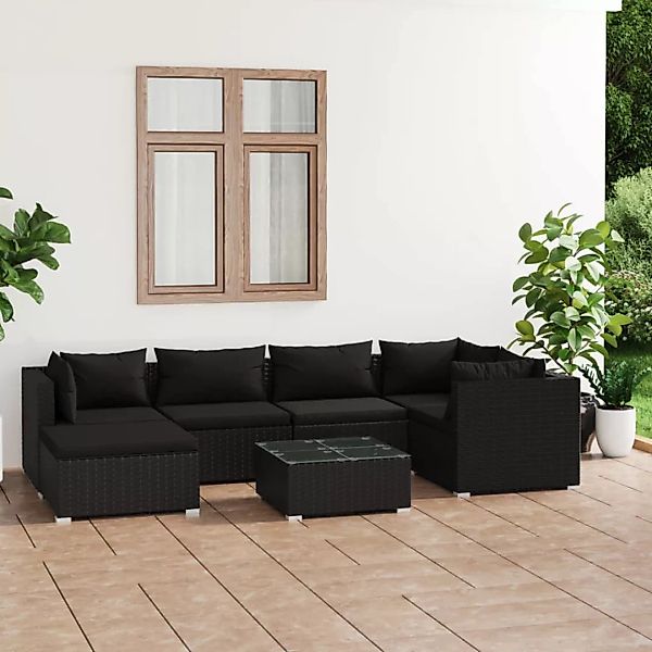 Vidaxl 7-tlg. Garten-lounge-set Mit Kissen Poly Rattan Schwarz günstig online kaufen