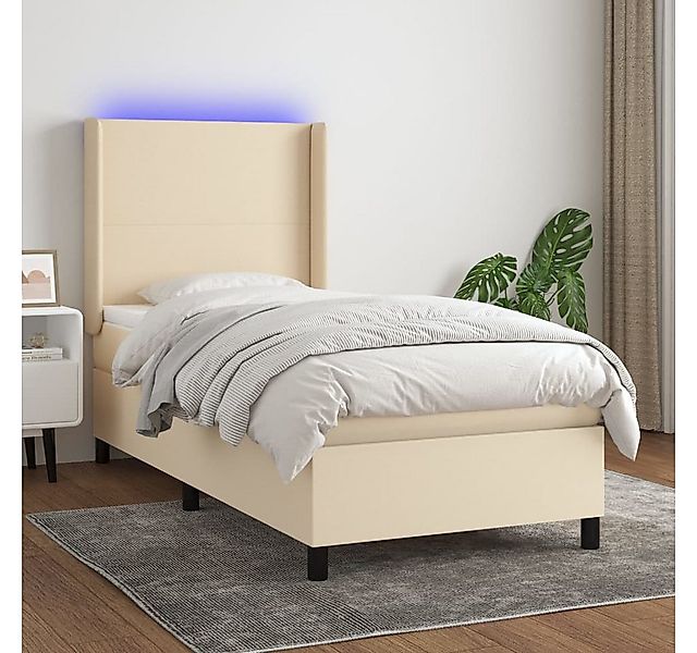 vidaXL Boxspringbett Boxspringbett mit Matratze LED Creme 90x200 cm Stoff B günstig online kaufen