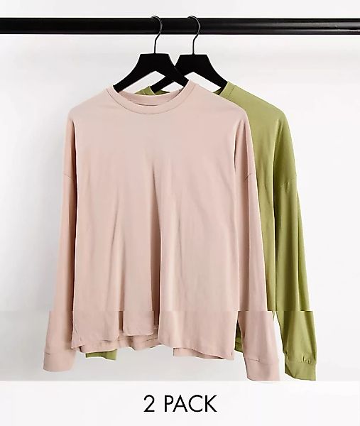 ASOS DESIGN – 2er-Pack langärmlige Oversize-Shirts-Mehrfarbig günstig online kaufen