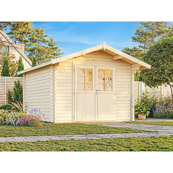 Palmako Gartenhaus Sally 300 x 360 cm Lackiert Grau-Weiß FSC® günstig online kaufen