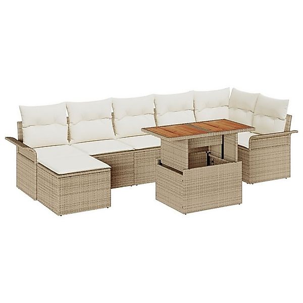 vidaXL Loungesofa 8-tlg. Garten-Essgruppe mit Kissen Beige Poly Rattan, 8 T günstig online kaufen