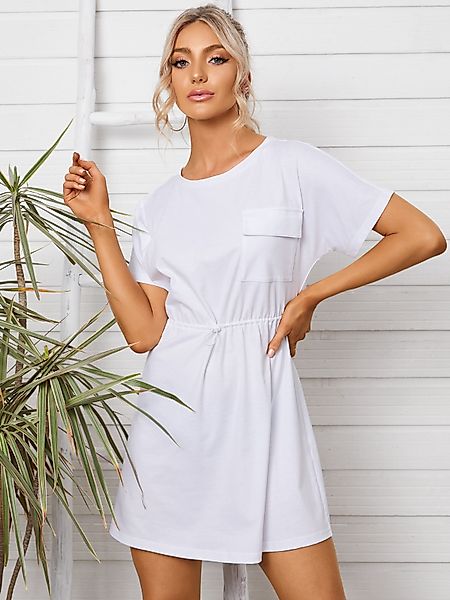 YOINS Weiß Rundhalstasche Kurzarm Mini Kleid günstig online kaufen