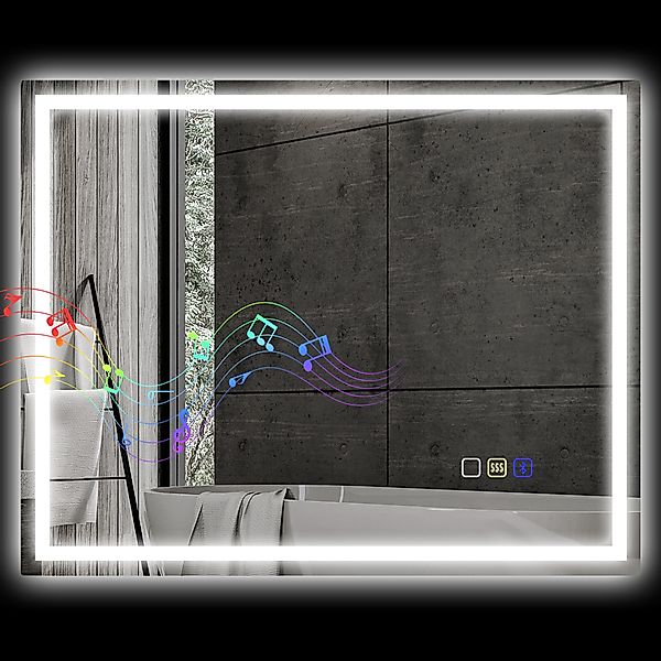 HOMCOM Wandspiegel mit LED-Licht und Bluetooth-Lautsprecher 100x80 cm, 3 Fa günstig online kaufen
