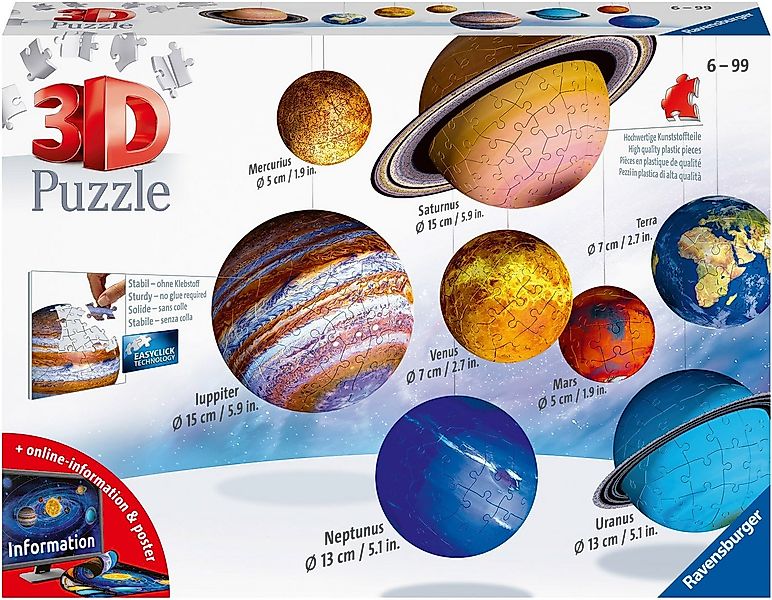 Ravensburger 3D-Puzzle Planetensystem, 522 Puzzleteile, Made in Europe günstig online kaufen