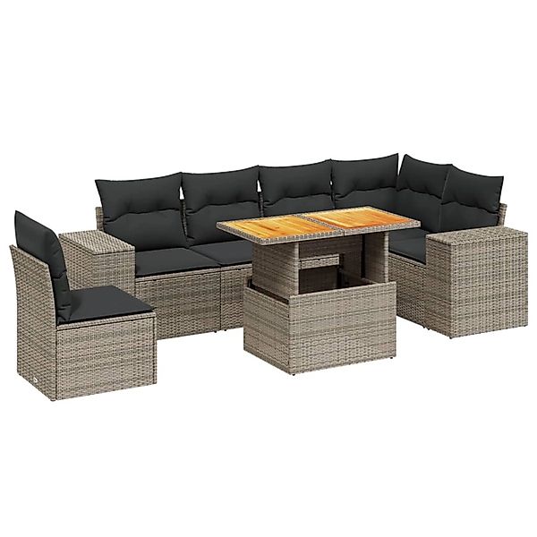 vidaXL 7-Tlg Garten-Sofagarnitur mit Kissen Grau Poly Rattan 3272663 günstig online kaufen