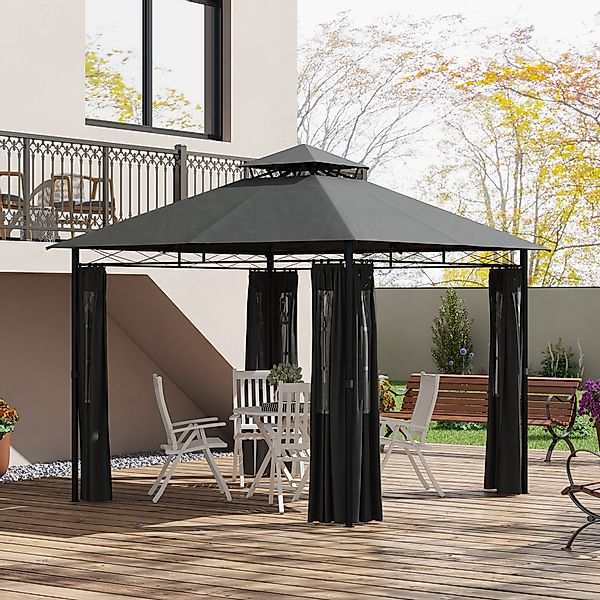 Outsunny Pavillon 3 x 3 m Gartenzelt mit Seitenwand und Doppeldach wetterfe günstig online kaufen