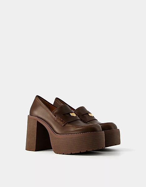 Bershka Loafer Mit Plateau-Absatz Damen 39 Braun günstig online kaufen