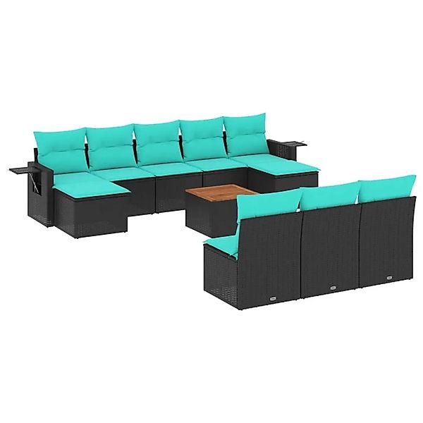 vidaXL 11-Tlg Gartensofa-Set mit Kissen Schwarzes Polyrattan 3224769 günstig online kaufen