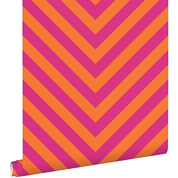 ESTAhome Tapete Zickzackmuster Orange und Bonbonrosa 50 x 900 cm günstig online kaufen