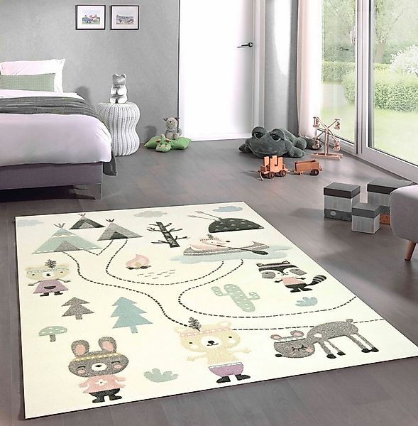 Carpetia Kinderteppich Spielteppich Kinderzimmer Teppich Camping Bären crem günstig online kaufen