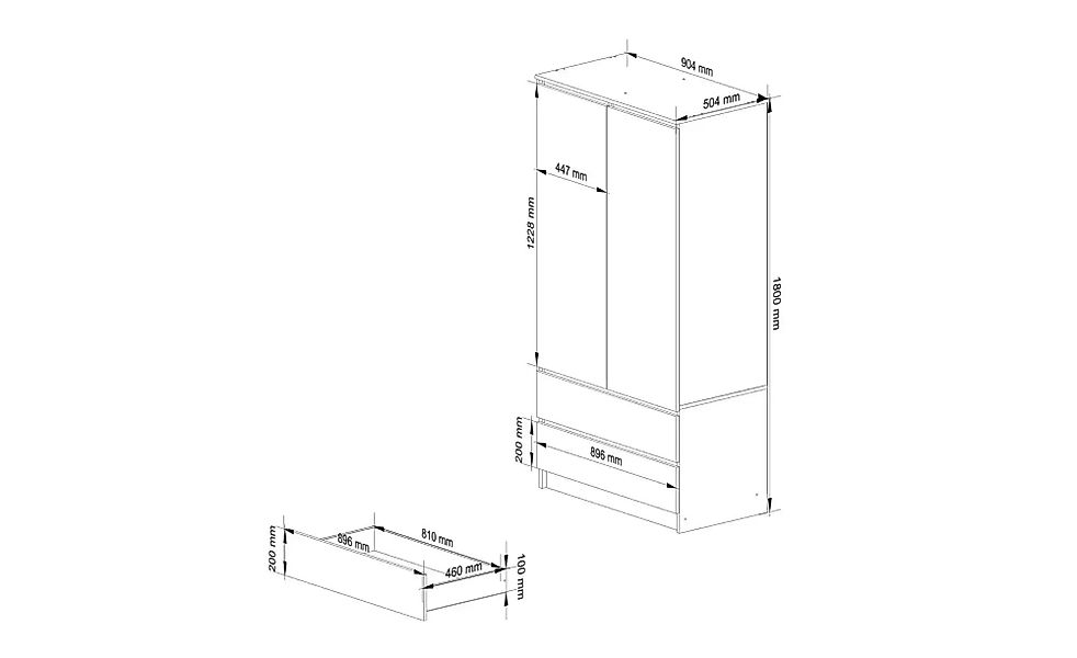 Drehtürenschrank mit 2 Schubladen Oda ¦ mehrfarbig ¦ Maße (cm): B: 90 H: 18 günstig online kaufen