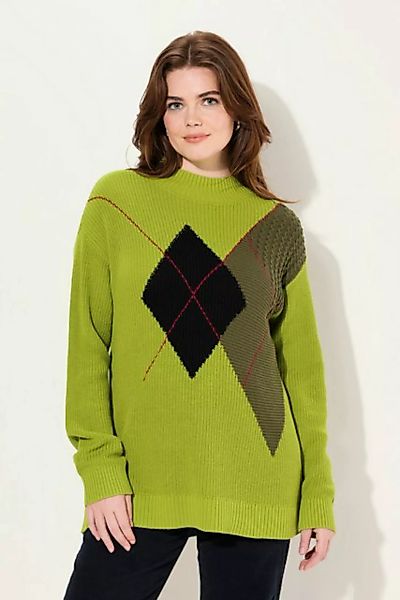 Ulla Popken Strickpullover Pullover Argyle-Muster Stehkragen Langarm günstig online kaufen