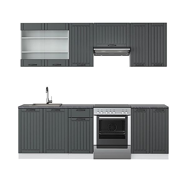Vicco Fame-Line Küchenzeile Anthrazit Landhaus/Weiß 240 cm AP Anthrazit günstig online kaufen