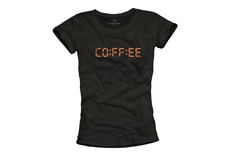 MAKAYA T-Shirt Schwarzes Damen Print Top – Kaffee Motiv für Barista & Café günstig online kaufen