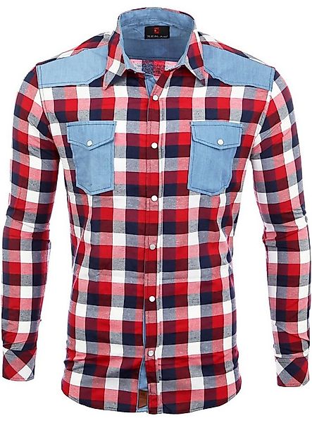 Reslad Langarmhemd Reslad Herren Hemd Karo Material-Mix Jeans RS-7202 (Herr günstig online kaufen