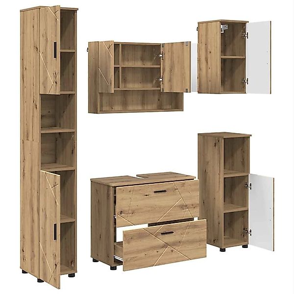 vidaXL Badezimmermöbel-Set 5-Tlg Artisan-Eiche Sperrholz und Metall 3393072 günstig online kaufen