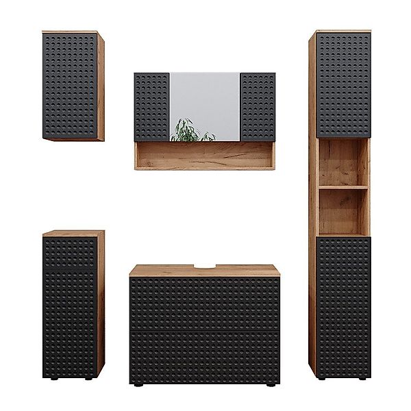 Vicco Badmöbel-Set Irma, Goldkraft Eiche/Anthrazit, 5 günstig online kaufen