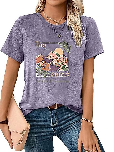 PYL Rundhalsshirt Damen Frühling Sommer Kurzarmbluse Locker Ausgefallene Pr günstig online kaufen
