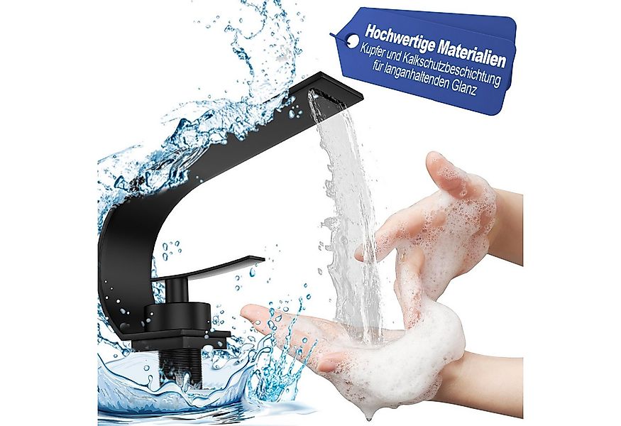 FIVMEN Waschtischarmatur Wasserfall Wasserhahn Bad, Schwarz Modern Messing günstig online kaufen