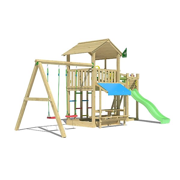 Jungle Gym Spielturm Cascade Holz Picnic m. 2 Schaukeln Brücke Rutsche Hell günstig online kaufen