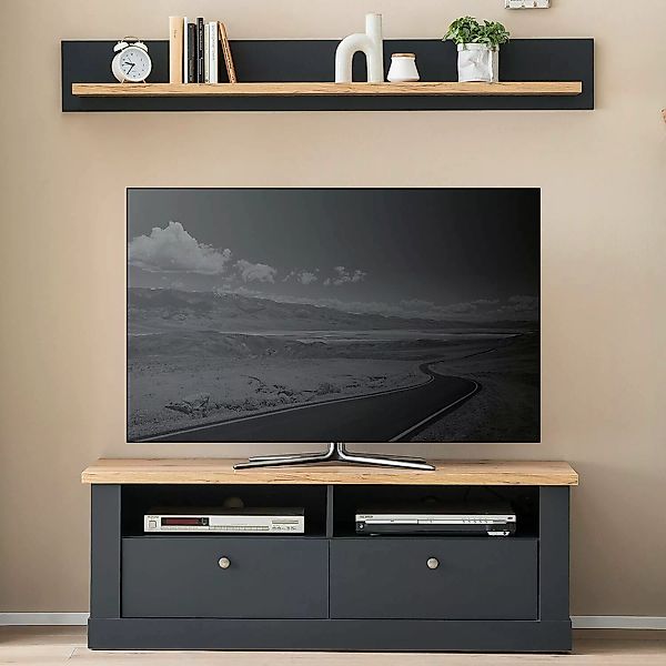 TV-Lowboard mit Wandboard in anthrazit mit Wotan Eiche Nb. CESENA-61, B/H/T günstig online kaufen