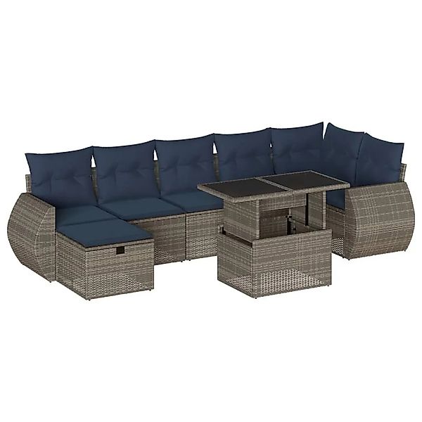 vidaXL 8-Tlg Gartensofa-Set mit Kissen Grau Polyrattan 3275151 günstig online kaufen