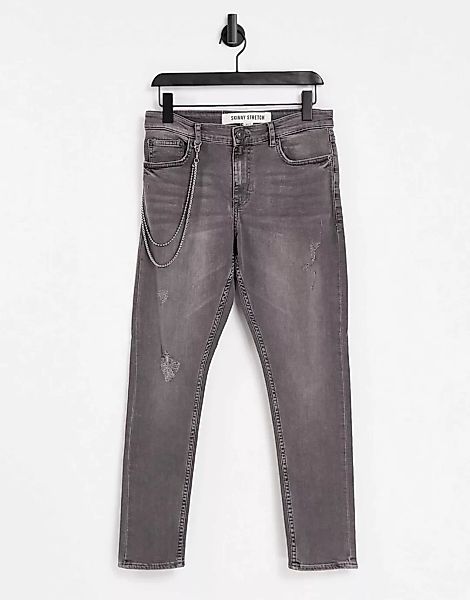 New Look – Enge Jeans mit Kette in Grau günstig online kaufen