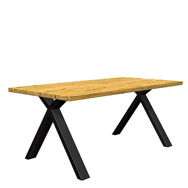 Eiche Esstisch modern aus Massivholz und Metall rechteckiger Tischplatte günstig online kaufen