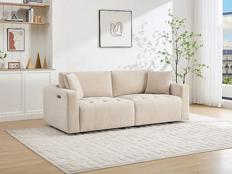 3-Sitzer-Sofa mit elektrisch verstellbaren Sitzflächen in beigem Stoff - DI günstig online kaufen