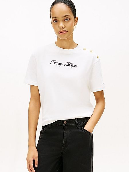 Tommy Hilfiger Kurzarmshirt GOLD BTN SCRIPT MDRN SS TEE mit goldfarbenen Kn günstig online kaufen