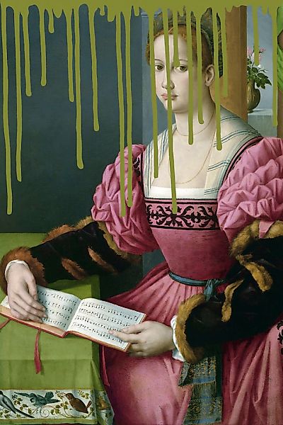 queence Acrylglasbild »Frau mit Buch und Farbklecks« Bilder von Frauen   Fo günstig online kaufen