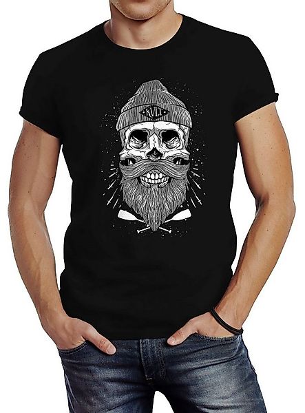 Neverless Print-Shirt Herren T-Shirt Captain Skull Beard Totenkopf Bart Kap günstig online kaufen