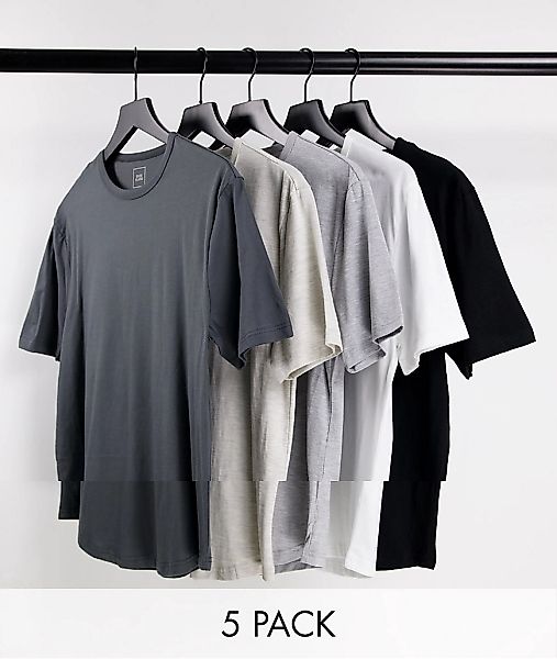 River Island – T-Shirts in Grau mit abgerundetem Saum im 5er-Pack günstig online kaufen