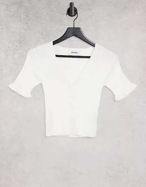 Monki – Salma – Kurzärmlige Strickjacke in Weiß günstig online kaufen