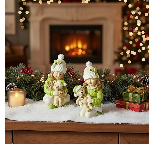 MF Weihnachtsfigur Weihnachtsdeko Figur Maren 2er Set Mädchen mit Teddybär günstig online kaufen