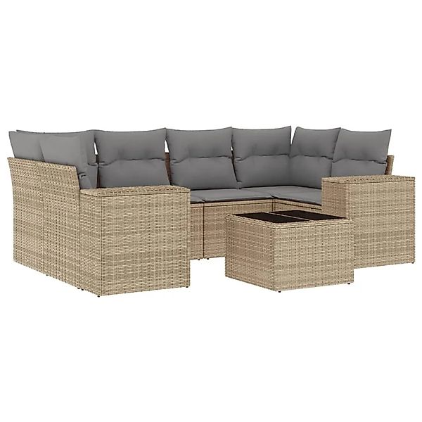vidaXL 7-Tlg Garten-Sofagarnitur mit Kissen Beige Poly Rattan 3222318 günstig online kaufen