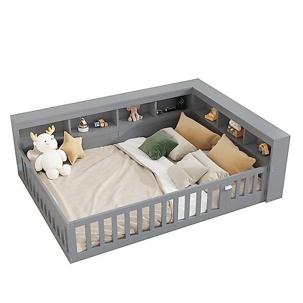 OKWISH Kinderbett Holzbett Stauraumbett (140x200cm mit USB & Steckdose, Sta günstig online kaufen